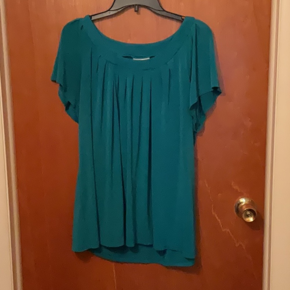 Fashion Bug Green Flutter Sleeve Pleated Blouse